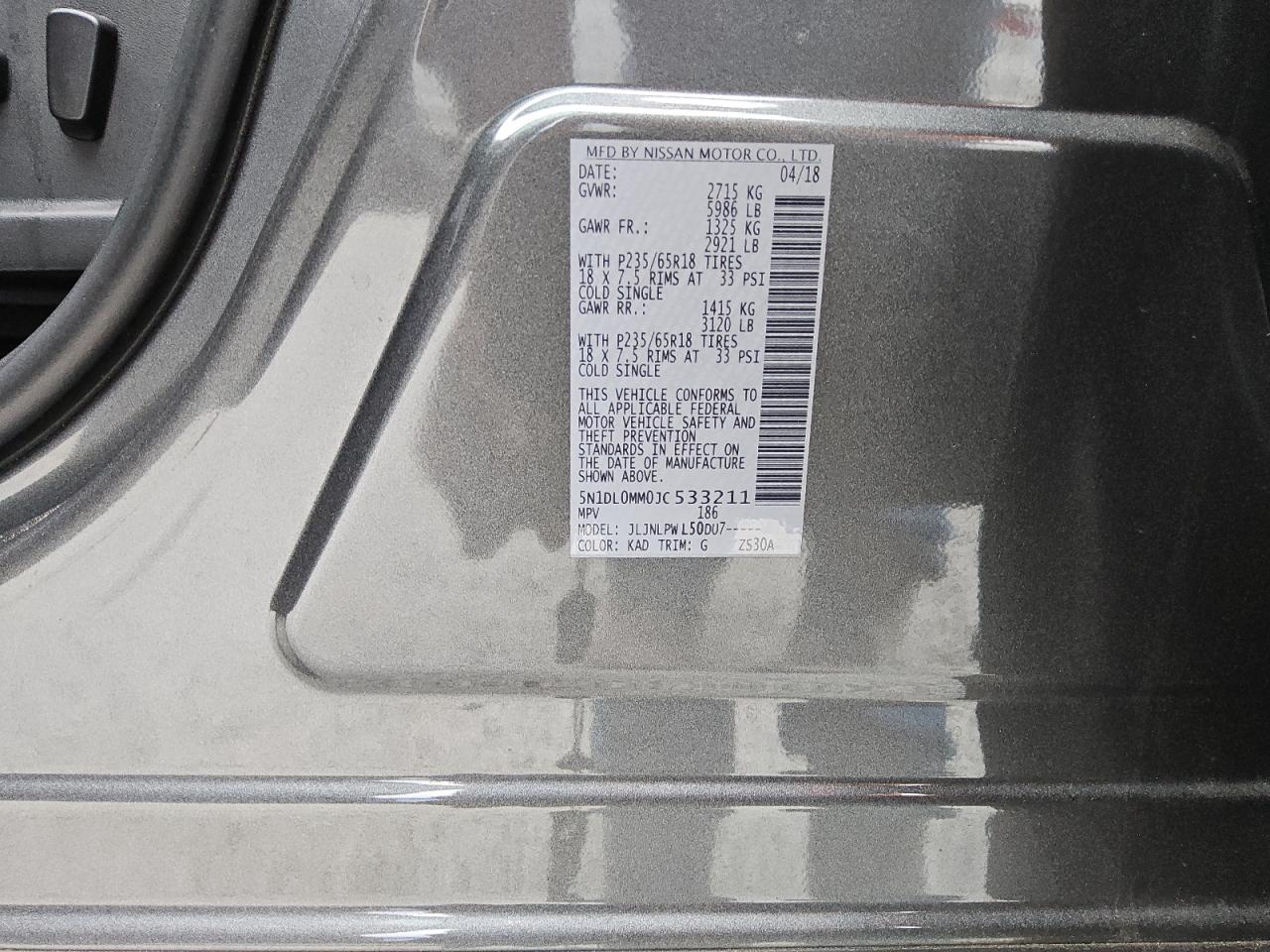 2018 Infiniti QX60 VIN 5N1DL0MM0JC533211 Copart auction photo, all over damage thumbnail 14