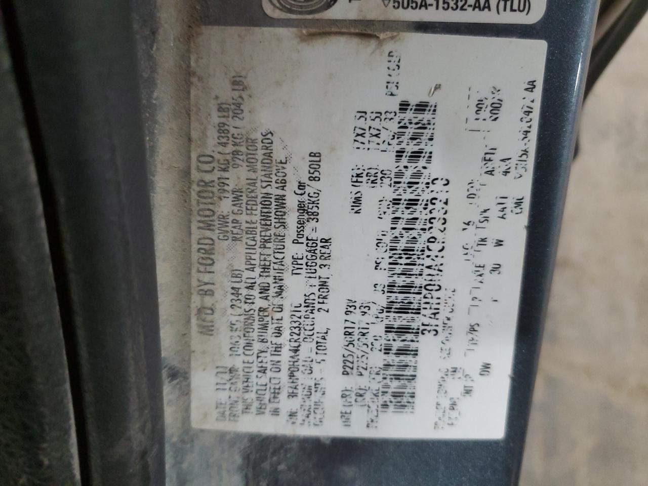 2012 Ford Fusion VIN 3FAHP0HA4CR233210 Copart auction photo, front end / side damage thumbnail 14