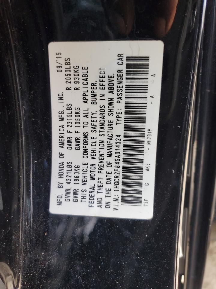 2016 Honda Accord VIN 1HGCR2F84GA014324 Copart auction photo, front end damage thumbnail 12