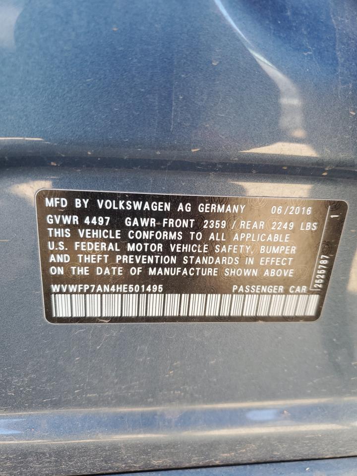 2017 Volkswagen Passat CC VIN WVWFP7AN4HE501495 Copart auction photo, hail damage thumbnail 14