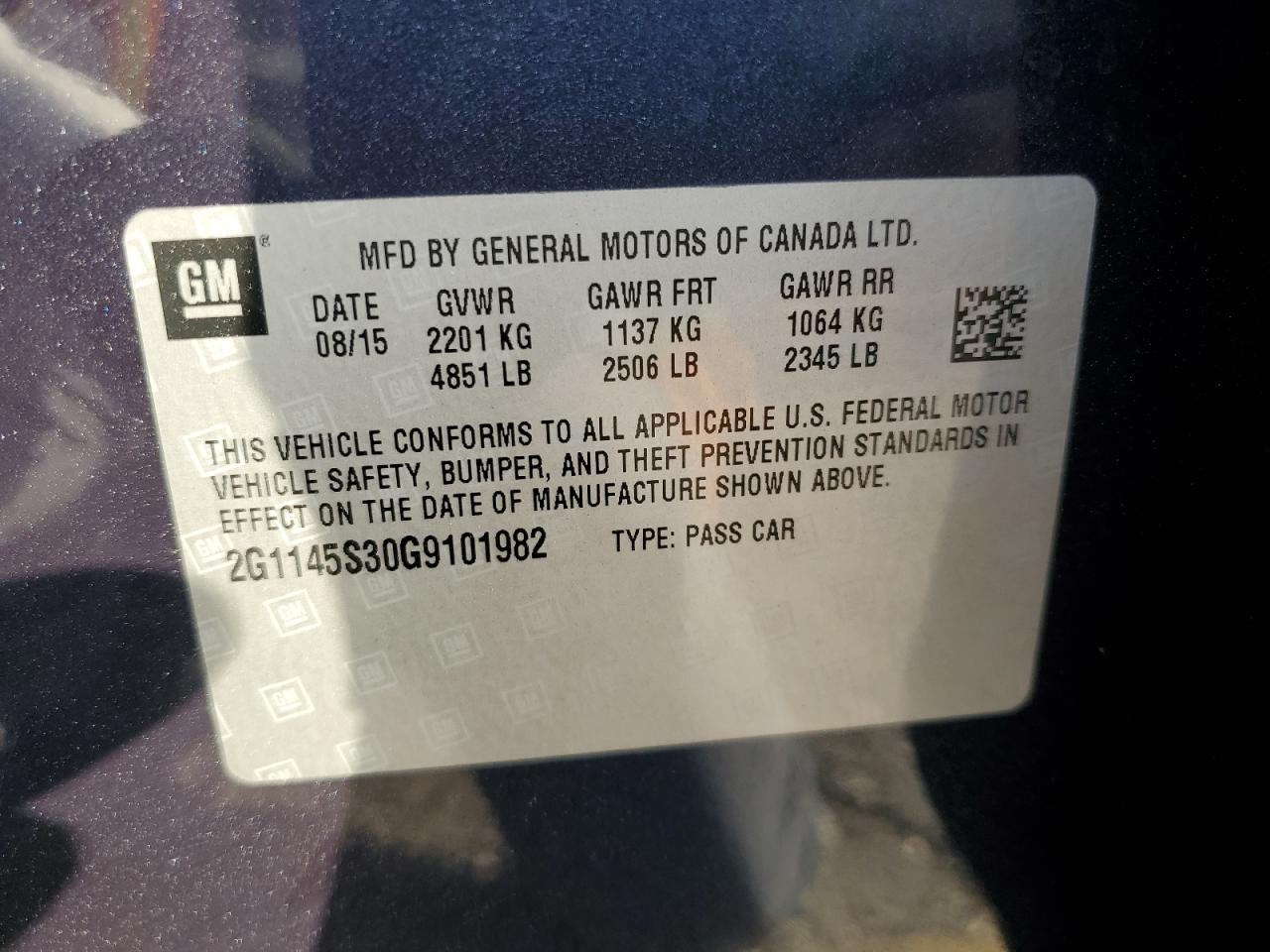 2016 Chevrolet Impala VIN 2G1145S30G9101982 Copart auction photo, front end damage thumbnail 13