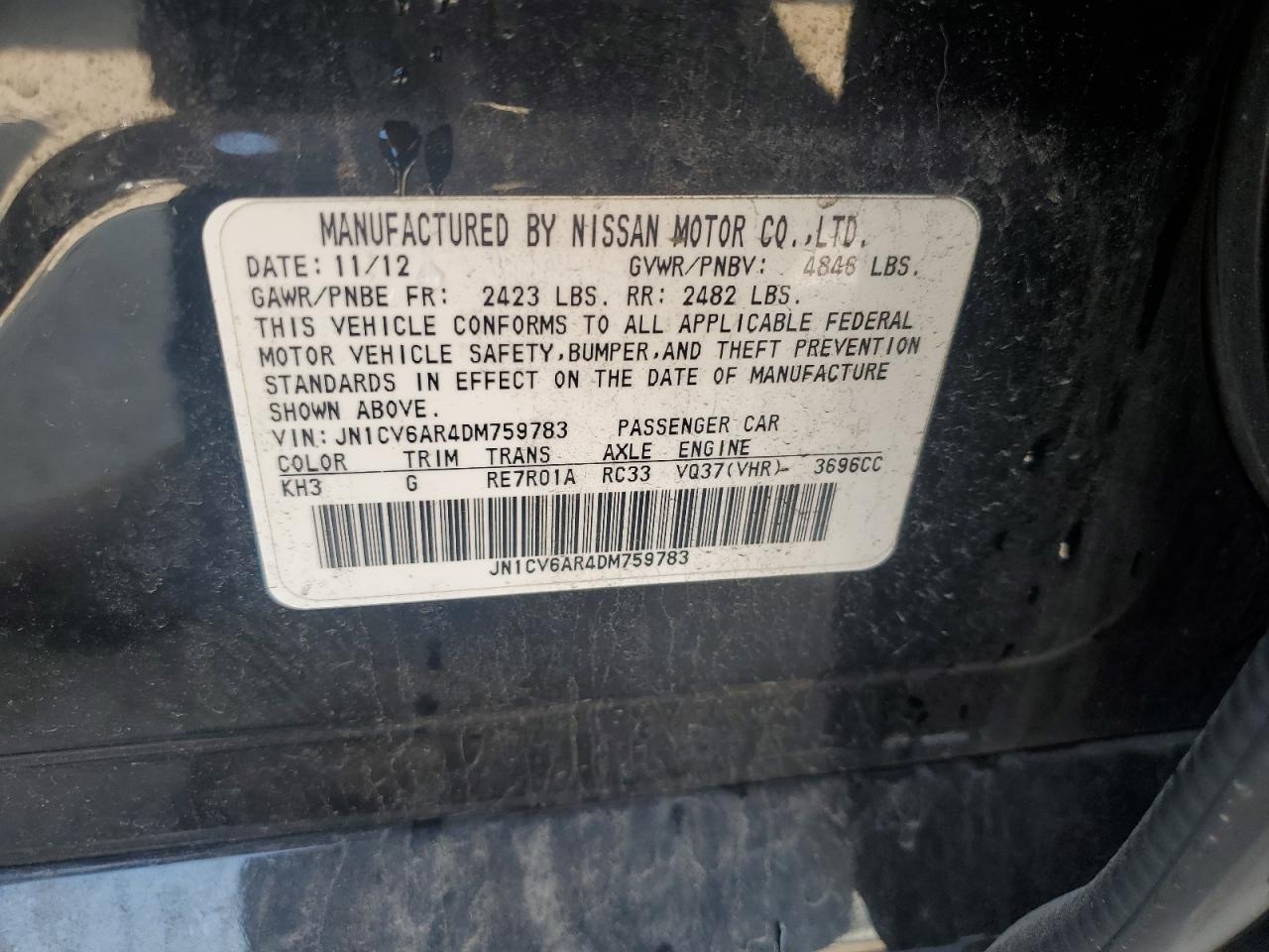 2013 Infiniti G VIN JN1CV6AR4DM759783 Copart auction photo, front end / minor dent/scratches damage thumbnail 12