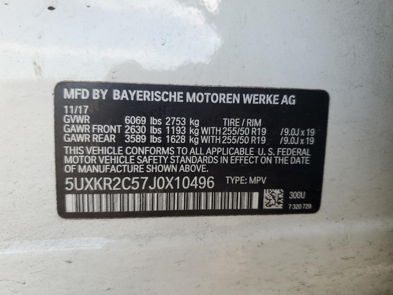 2018 BMW X5 VIN 5UXKR2C57J0X10496 Copart auction photo, rear end / side damage thumbnail 14