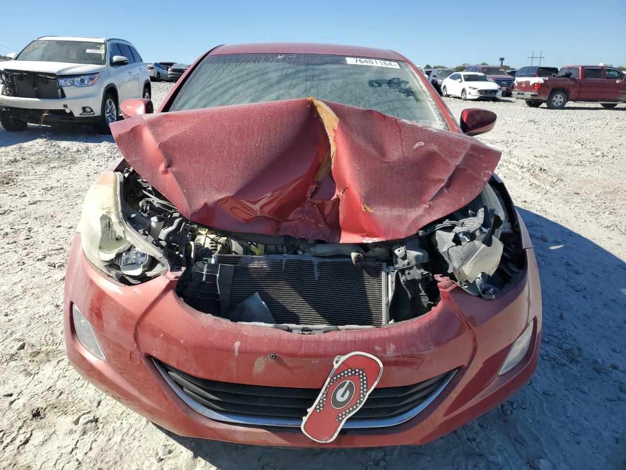 2013 Hyundai Elantra VIN KMHDH4AE4DU761040 Copart auction photo, front end / burn - engine damage thumbnail 5