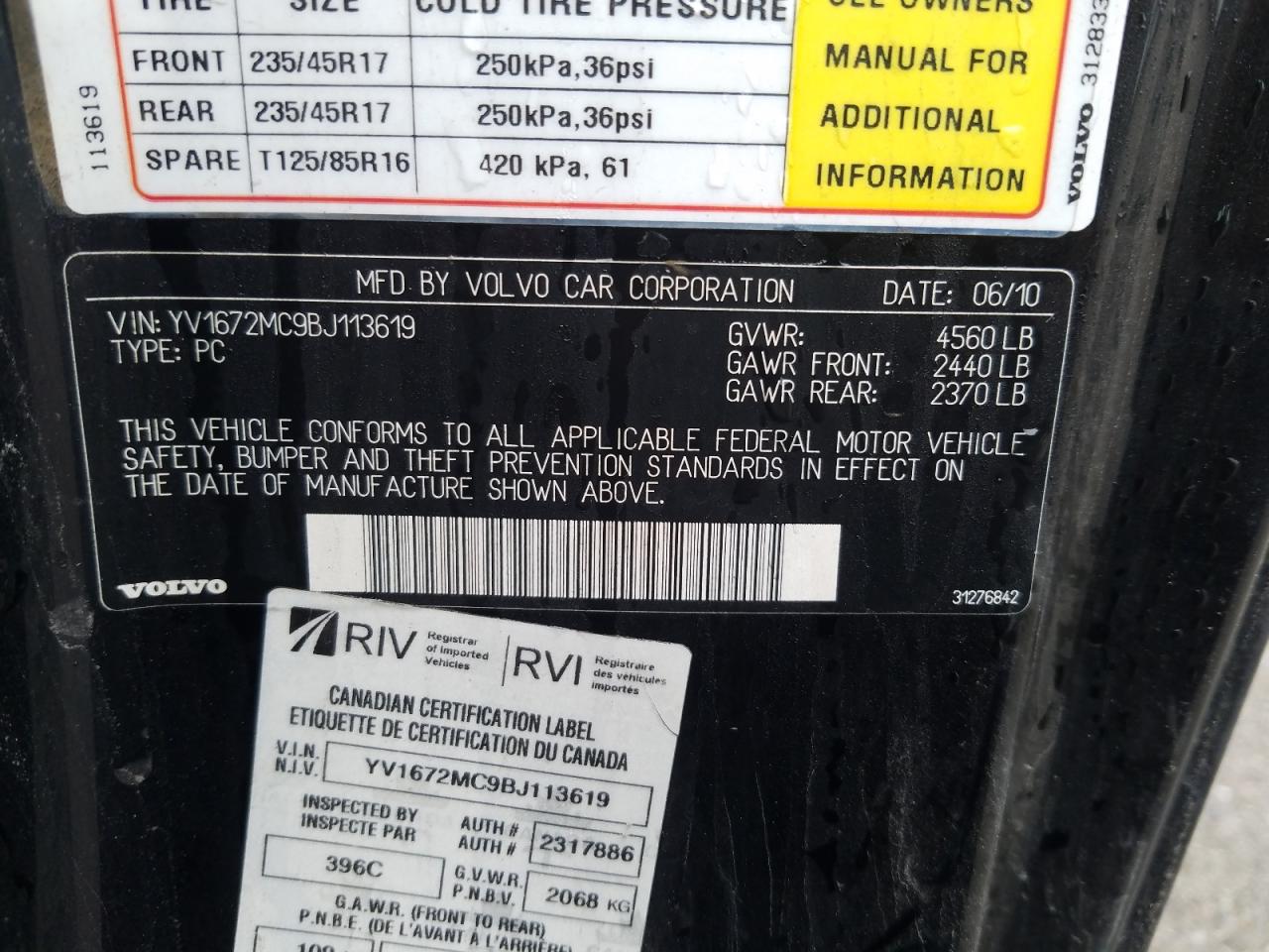 2011 Volvo C70 VIN YV1672MC9BJ113619 Copart auction photo, front end damage thumbnail 12
