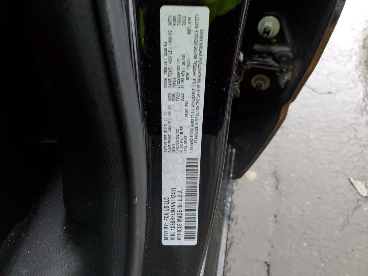 2022 RAM 1500 VIN 1C6SRFU94NN112411 Copart auction photo, vandalism damage thumbnail 12