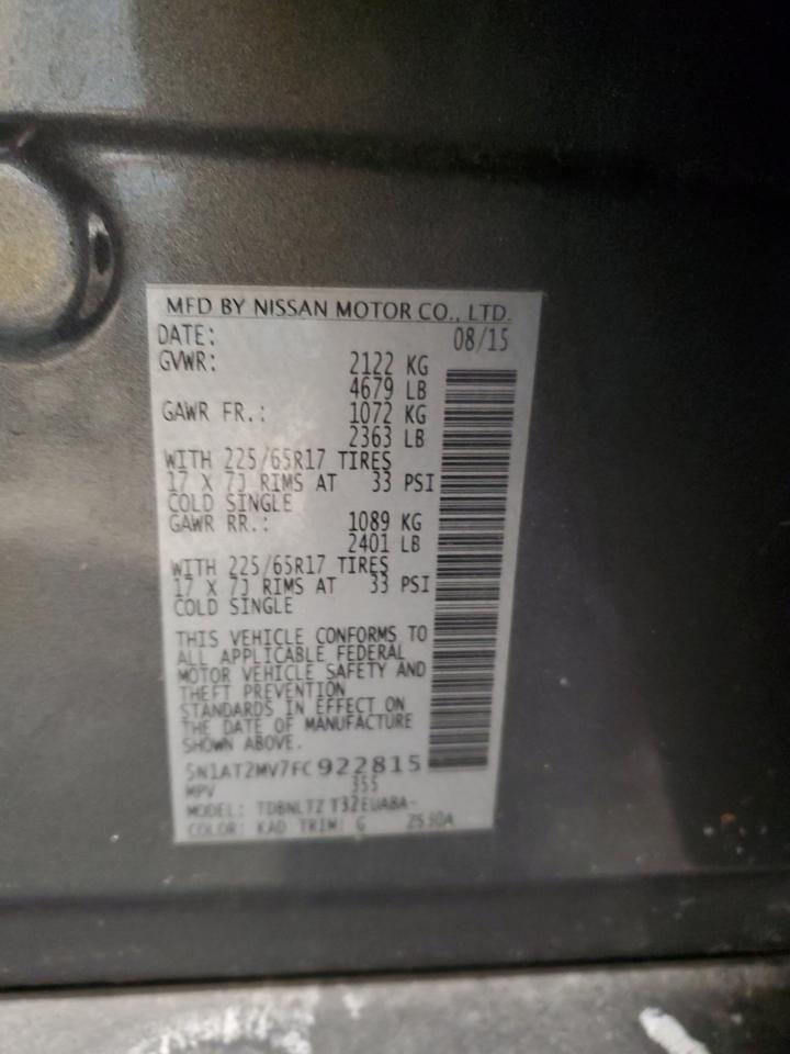 2015 Nissan Rogue VIN 5N1AT2MV7FC922815 Copart auction photo, rear end damage thumbnail 12
