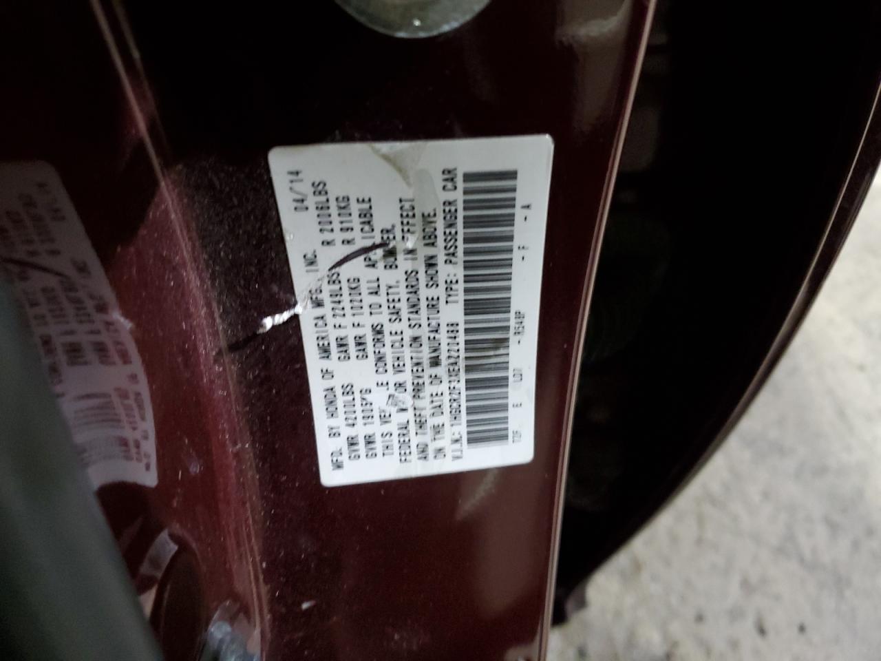 2014 Honda Accord VIN 1HGCR2F3XEA220488 Copart auction photo, rear end damage thumbnail 13