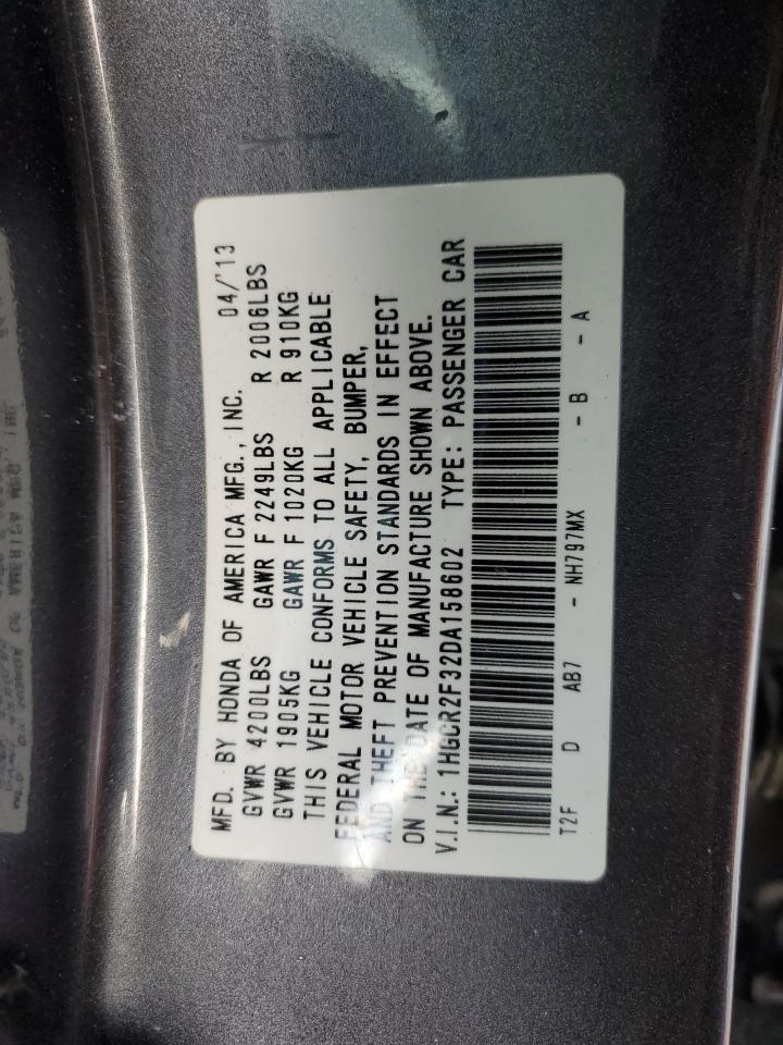 2013 Honda Accord VIN 1HGCR2F32DA158602 Copart auction photo, front end / rear end damage thumbnail 14