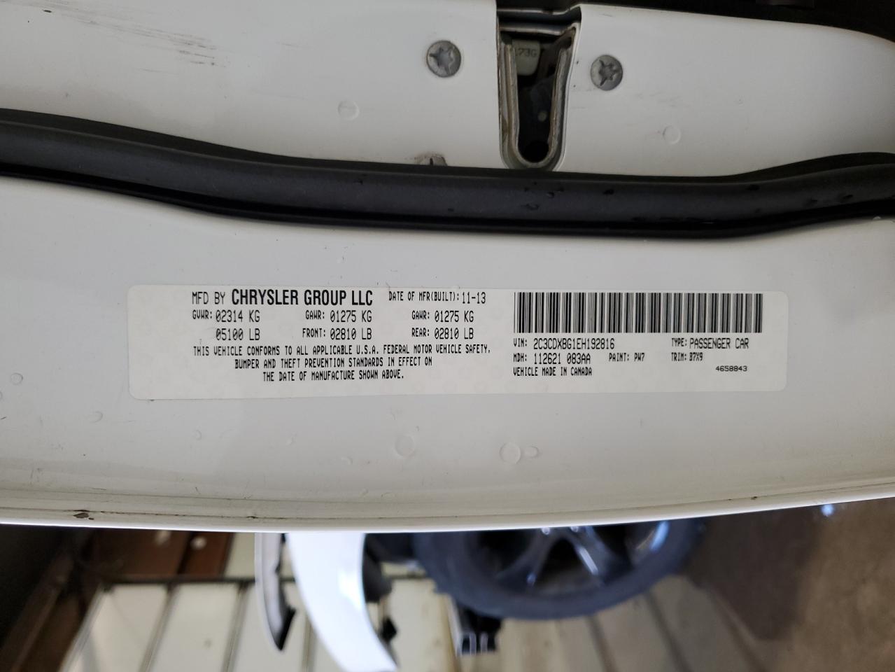 2014 Dodge Charger VIN 2C3CDXBG1EH192816 Copart auction photo, front end damage thumbnail 12