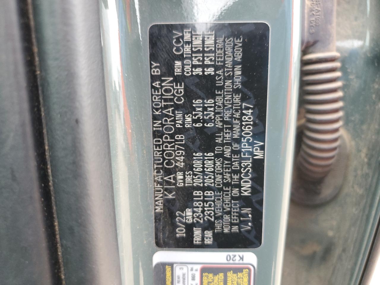 2023 KIA Niro VIN KNDCS3LF1P5061847 Copart auction photo, all over damage thumbnail 16