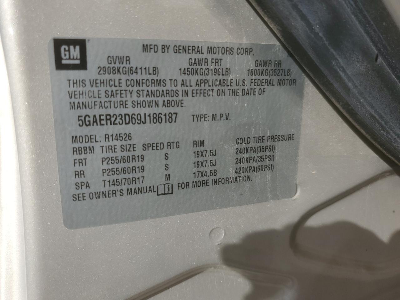 2009 Buick Enclave VIN 5GAER23D69J186187 Copart auction photo, front end damage thumbnail 13