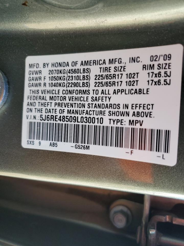2009 Honda CR-V VIN 5J6RE48509L030010 Copart auction photo, front end damage thumbnail 12