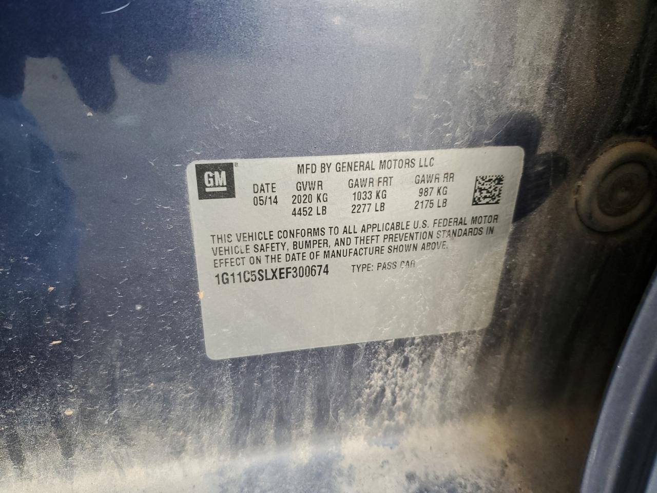 2014 Chevrolet Malibu VIN 1G11C5SLXEF300674 Copart auction photo, rear end damage thumbnail 12
