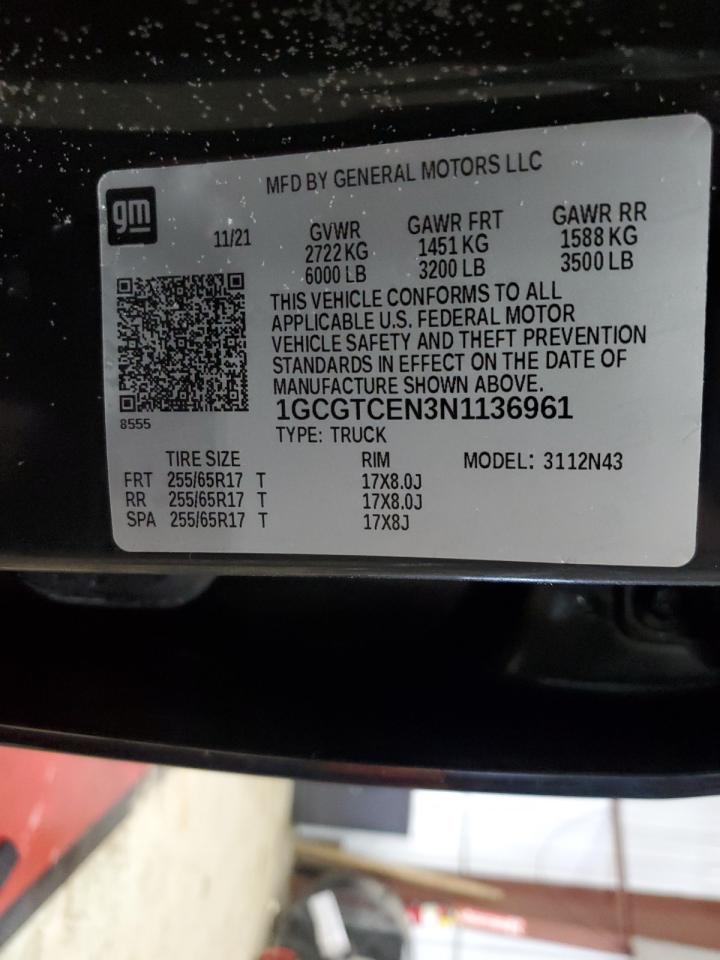 2022 Chevrolet Colorado VIN 1GCGTCEN3N1136961 Copart auction photo, front end damage thumbnail 12
