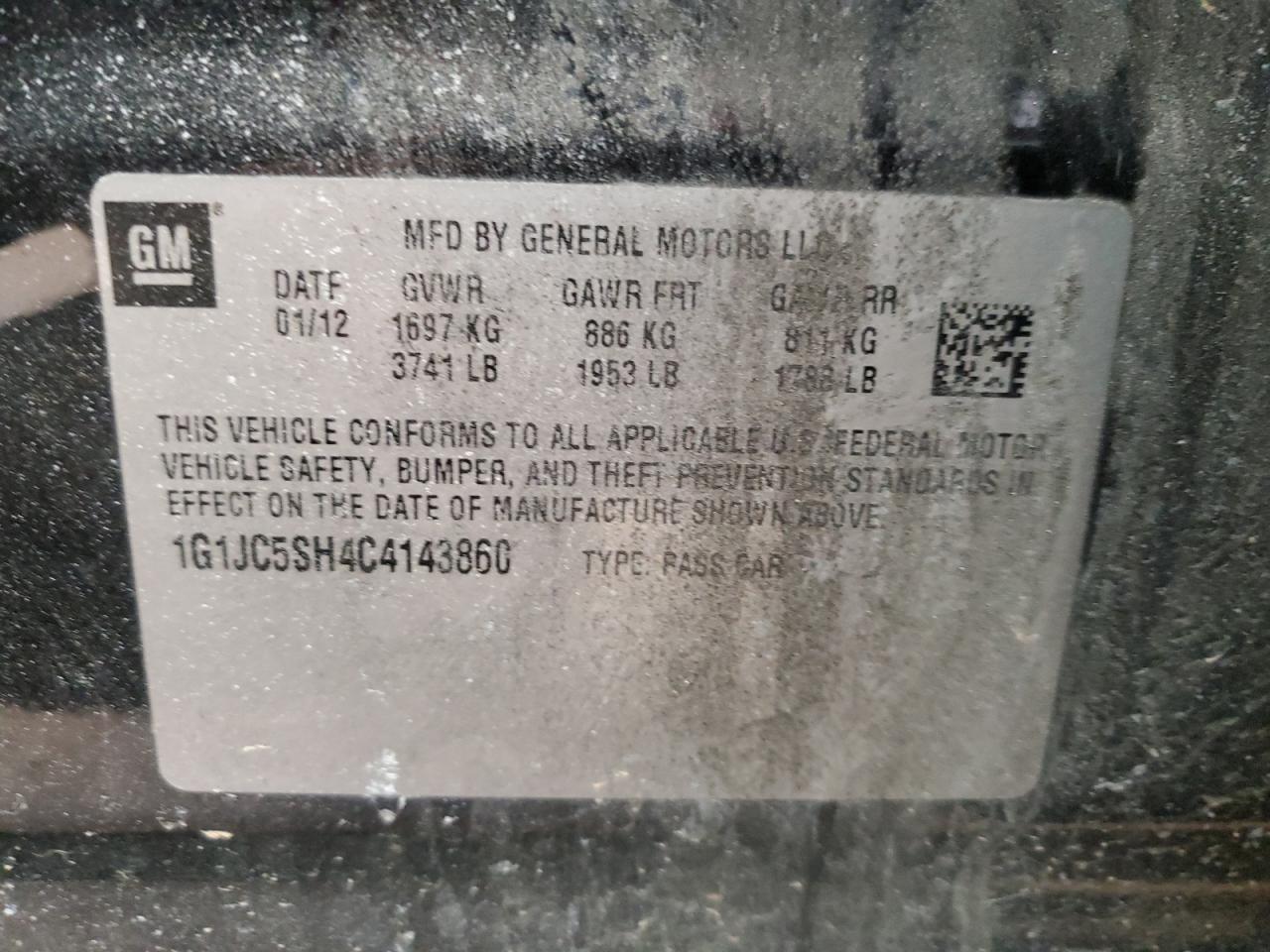 2012 Chevrolet Sonic VIN 1G1JC5SH4C4143860 Copart auction photo, front end damage thumbnail 12