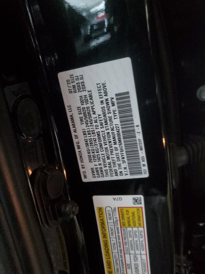 2021 Honda Pilot VIN 5FNYF6H76MB004227 Copart auction photo, side / front end damage thumbnail 13