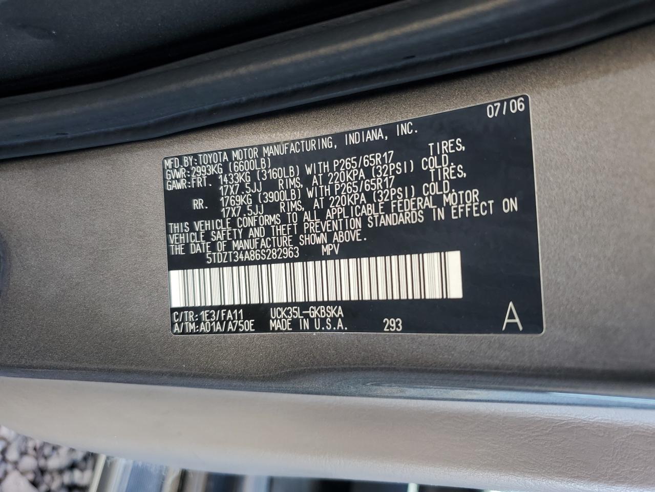 2006 Toyota Sequoia VIN 5TDZT34A86S282963 Copart auction photo, side / rear end damage thumbnail 15