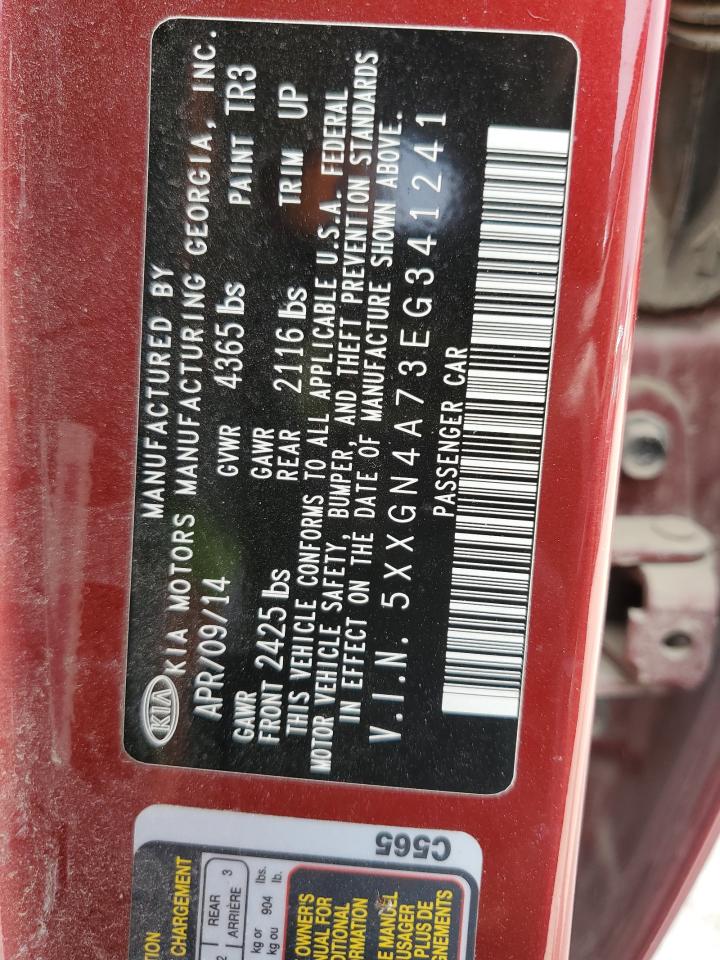 2014 KIA Optima VIN 5XXGN4A73EG341241 Copart auction photo, front end damage thumbnail 12