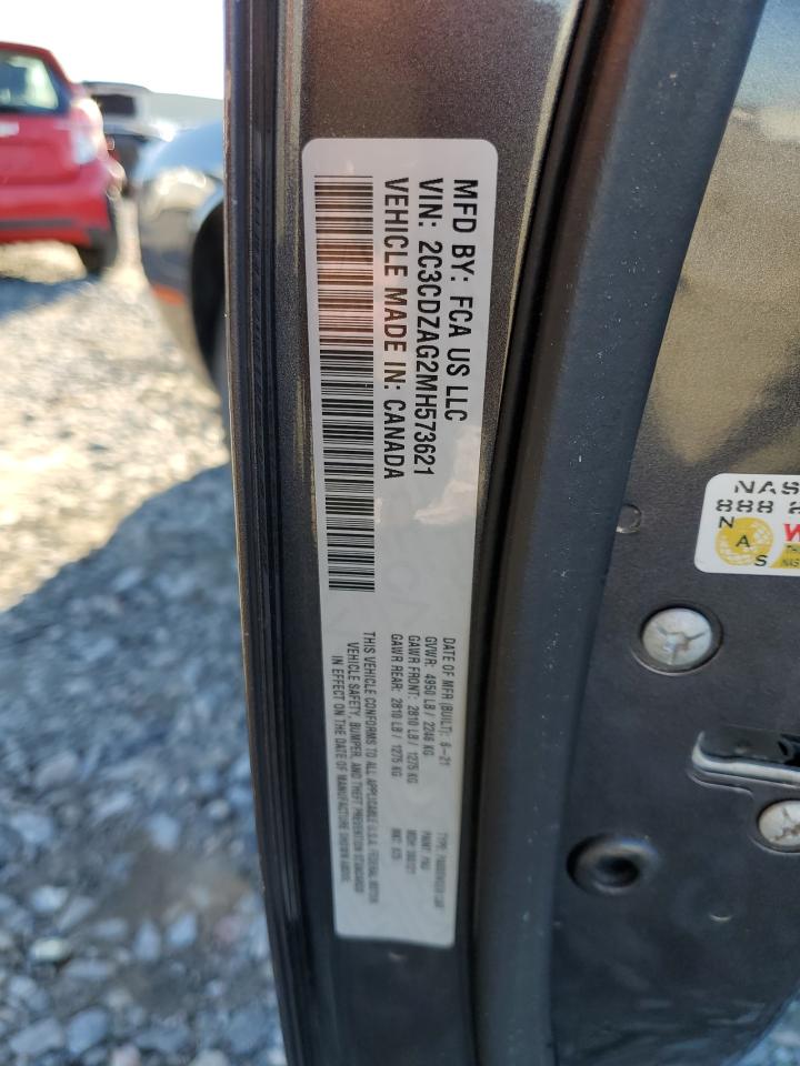 2021 Dodge Challenger VIN 2C3CDZAG2MH573621 Copart auction photo, side / rear end damage thumbnail 13