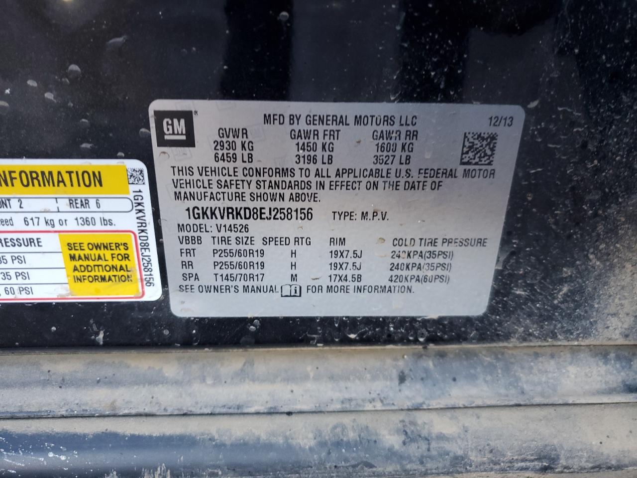 2014 GMC Acadia VIN 1GKKVRKD8EJ258156 Copart auction photo, front end damage thumbnail 13