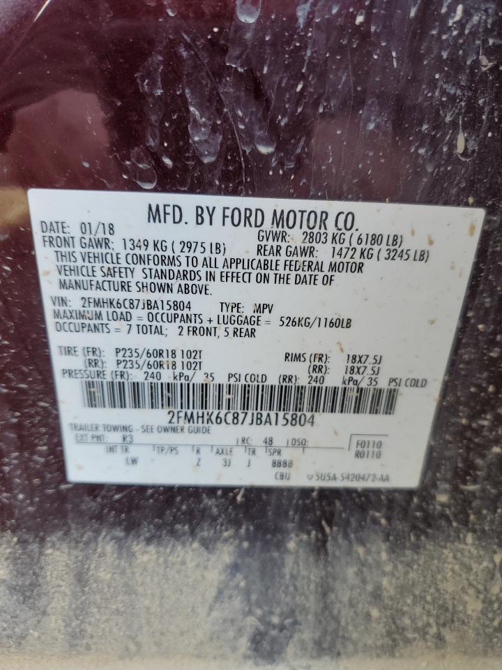 2018 Ford Flex VIN 2FMHK6C87JBA15804 Copart auction photo, front end / minor dent/scratches damage thumbnail 13