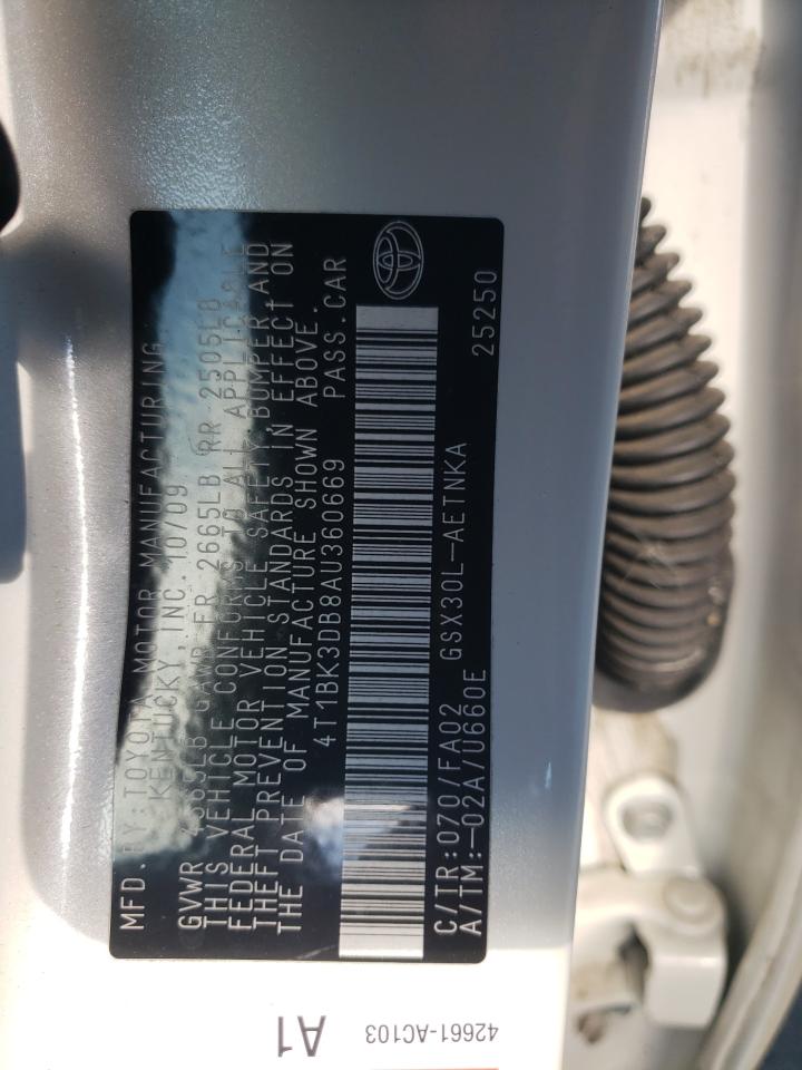 2010 Toyota Avalon VIN 4T1BK3DB8AU360669 Copart auction photo, side / front end damage thumbnail 12