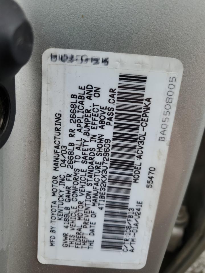 2003 Toyota Camry VIN 4T1BE32KX3U729609 Copart auction photo, front end damage thumbnail 12