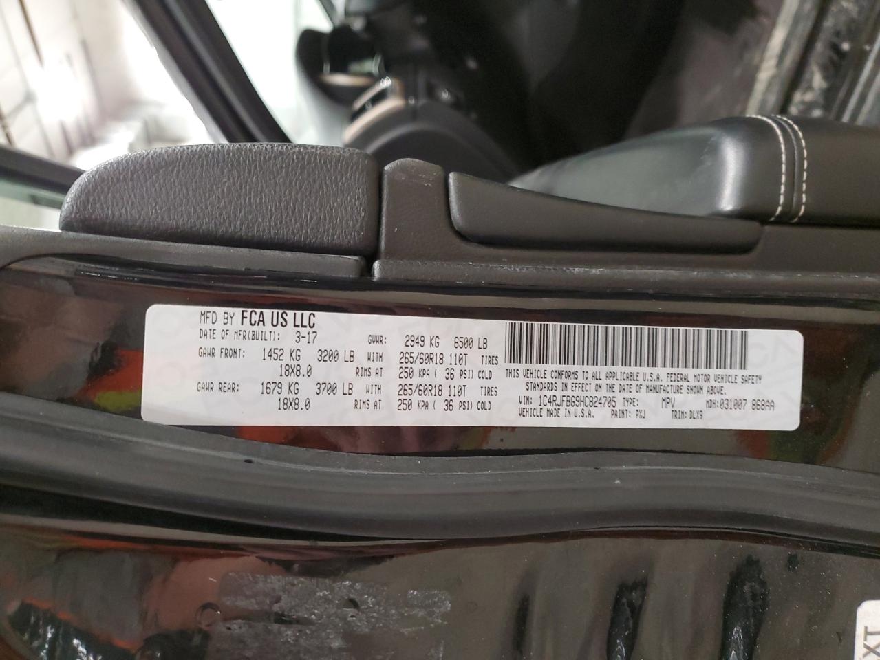 2017 Jeep Grand Cherokee VIN 1C4RJFBG9HC824705 Copart auction photo, side / front end damage thumbnail 13