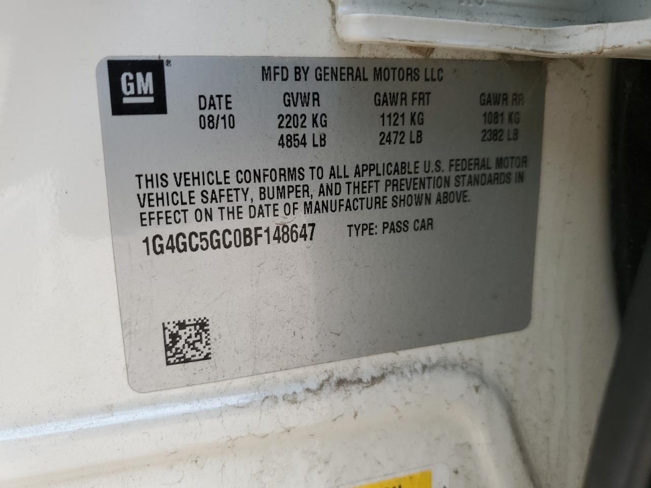 2011 Buick LaCrosse VIN 1G4GC5GC0BF148647 Copart auction photo, front end damage thumbnail 13