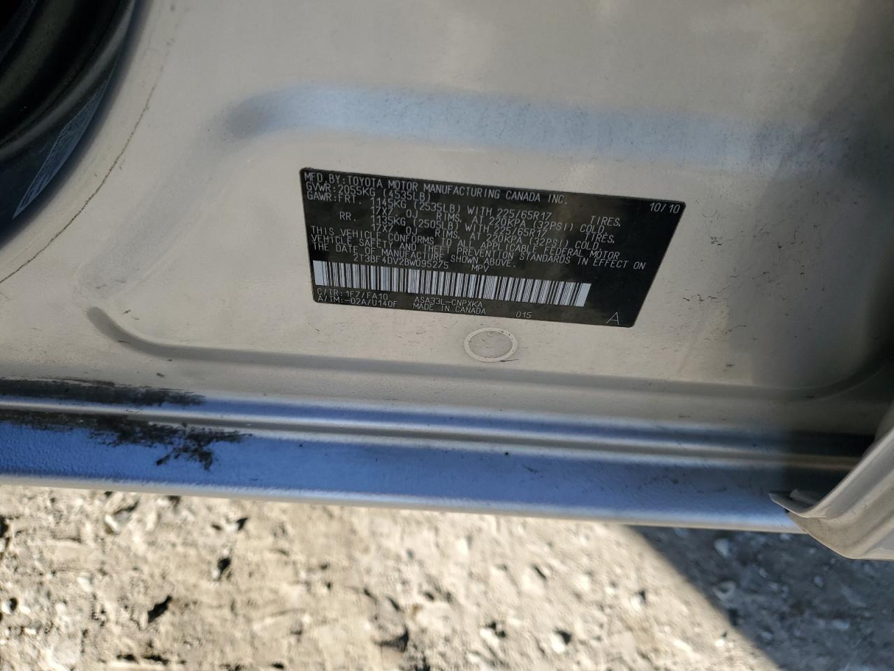 2011 Toyota RAV 4 VIN 2T3BF4DV2BW095275 Copart auction photo, rear end damage thumbnail 15