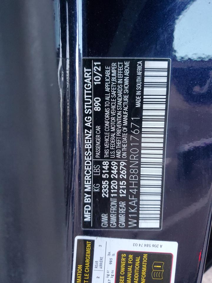 2022 Mercedes-Benz C-klasse VIN W1KAF4HB8NR017671 Copart auction photo, front end damage thumbnail 13