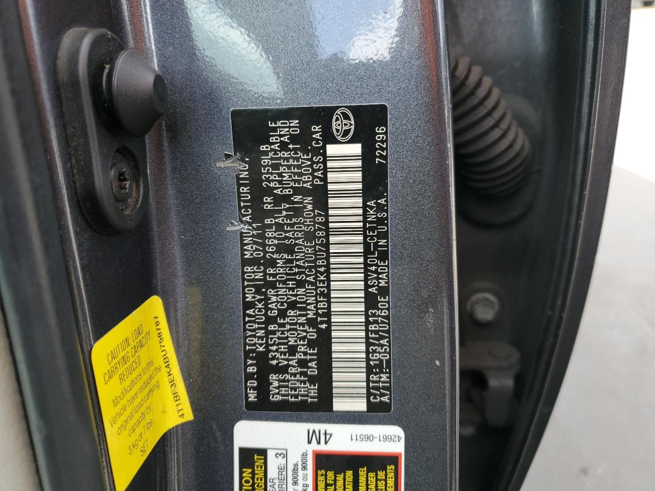 2011 Toyota Camry VIN 4T1BF3EK4BU758787 Copart auction photo, rear end damage thumbnail 14