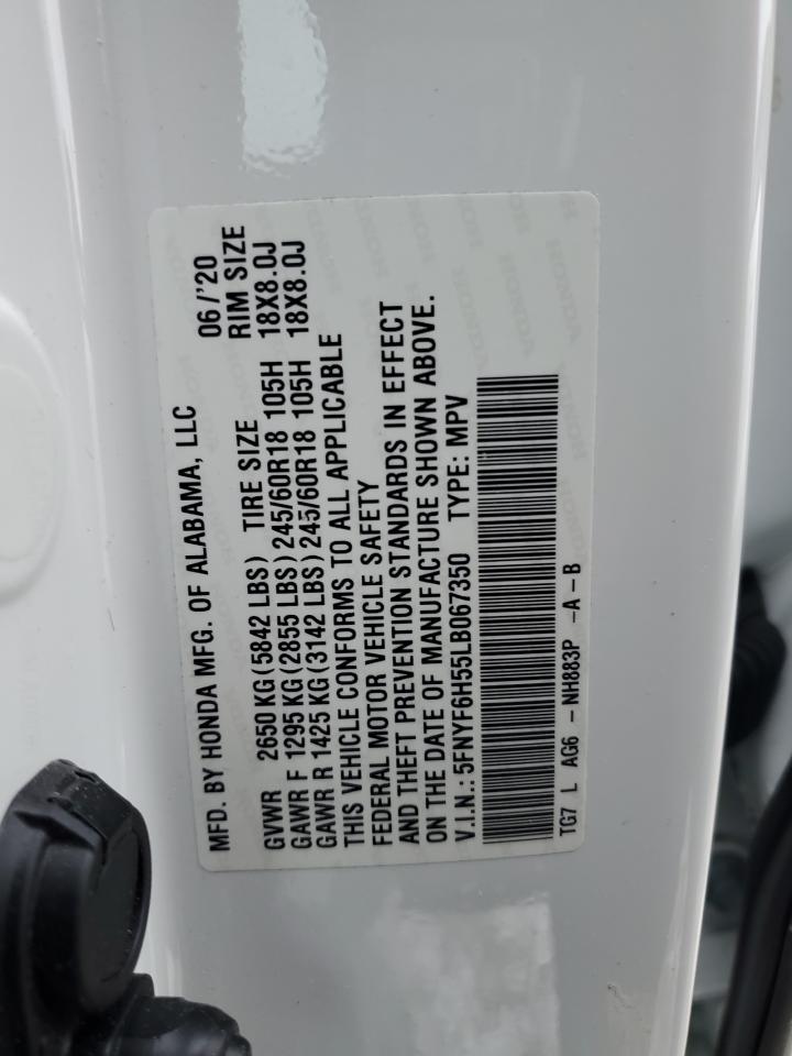 2020 Honda Pilot VIN 5FNYF6H55LB067350 Copart auction photo, side damage thumbnail 13