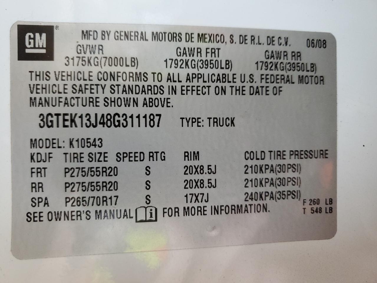 2008 GMC Sierra VIN 3GTEK13J48G311187 Copart auction photo, front end damage thumbnail 14