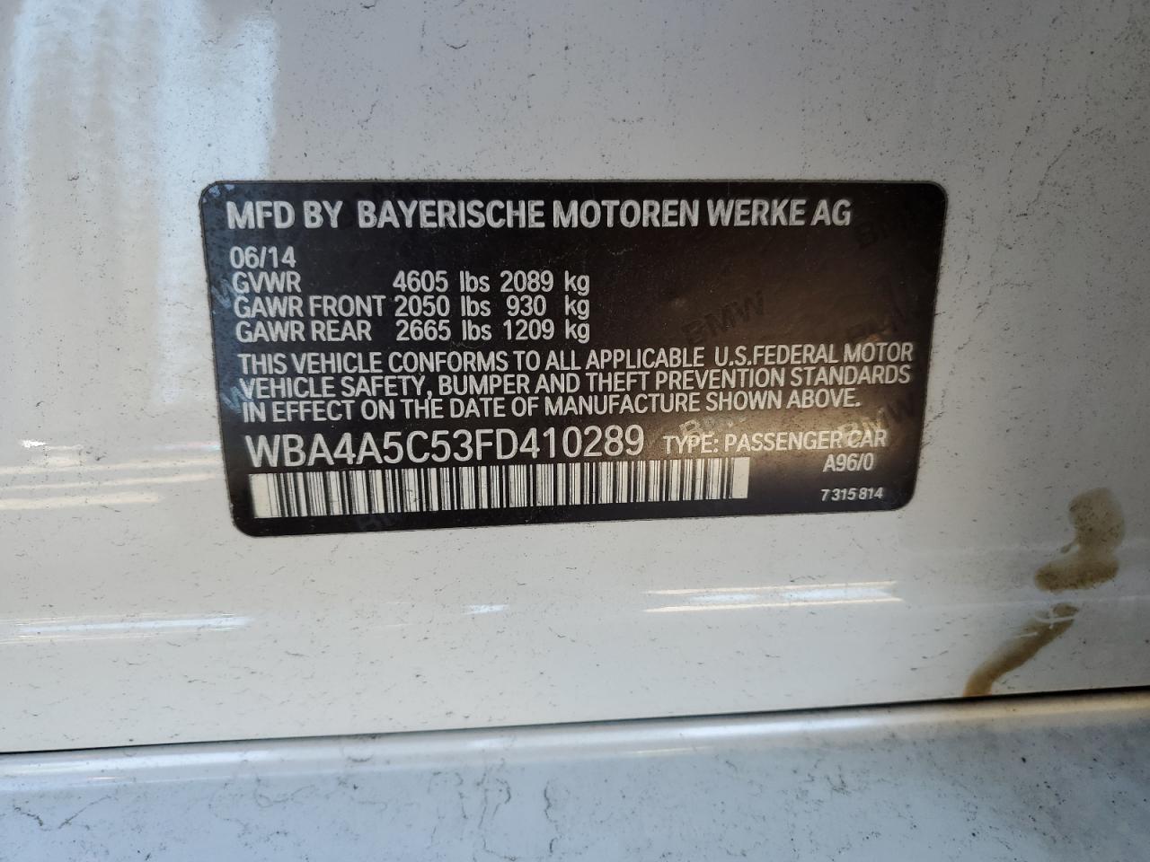 2015 BMW 4er VIN WBA4A5C53FD410289 Copart auction photo, rear end damage thumbnail 12