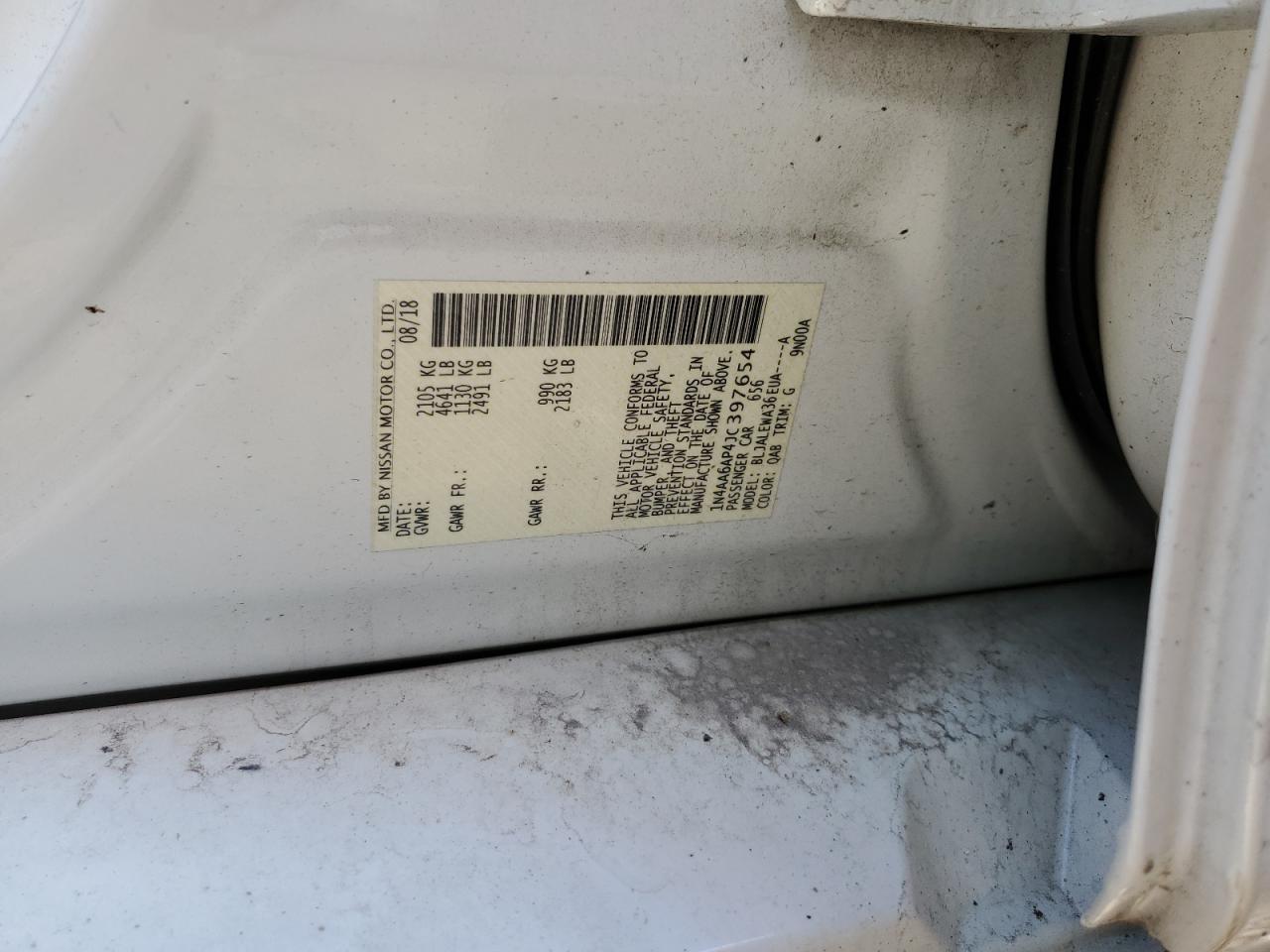 2018 Nissan Maxima VIN 1N4AA6AP4JC397654 Copart auction photo, front end damage thumbnail 13