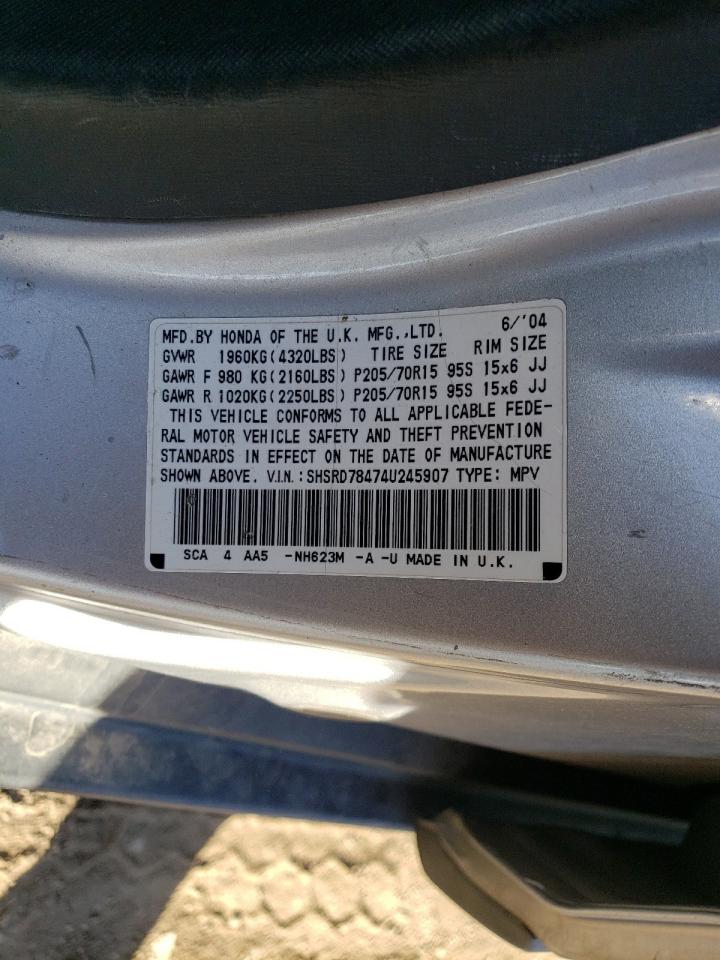 2004 Honda CR-V VIN SHSRD78474U245907 Copart auction photo, all over damage thumbnail 14
