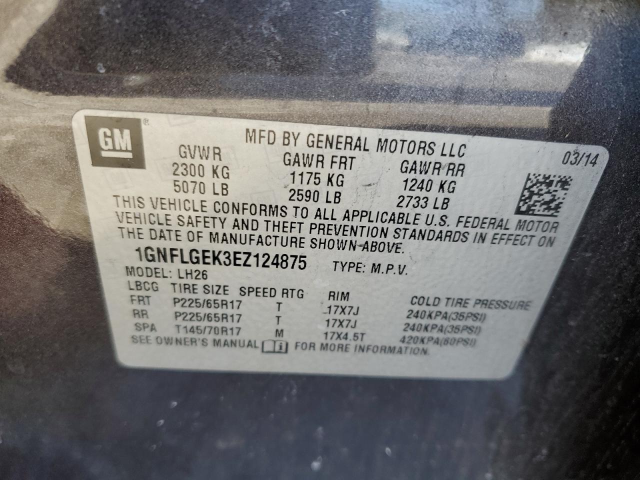 2014 Chevrolet Equinox VIN 1GNFLGEK3EZ124875 Copart auction photo, mechanical damage thumbnail 13