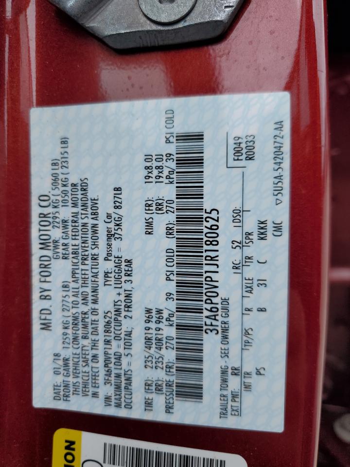 2018 Ford Fusion VIN 3FA6P0VP1JR180625 Copart auction photo, rear end / side damage thumbnail 12