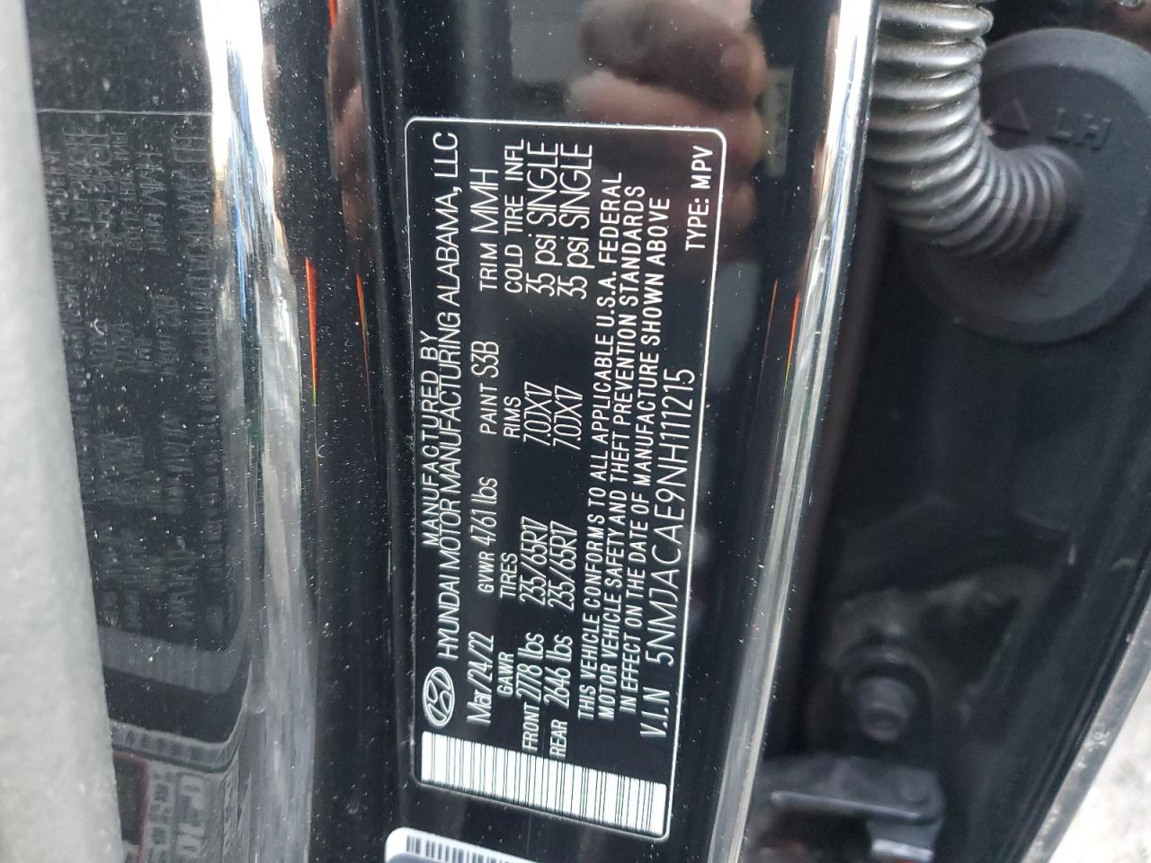 2022 Hyundai Tucson VIN 5NMJACAE9NH111215 Copart auction photo, front end / minor dent/scratches damage thumbnail 15