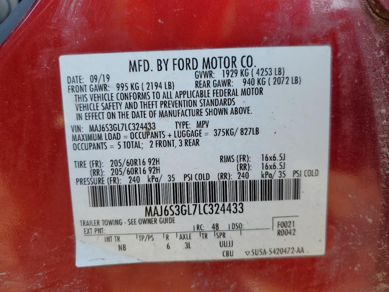 2020 Ford EcoSport VIN MAJ6S3GL7LC324433 Copart auction photo, front end / undercarriage damage thumbnail 13