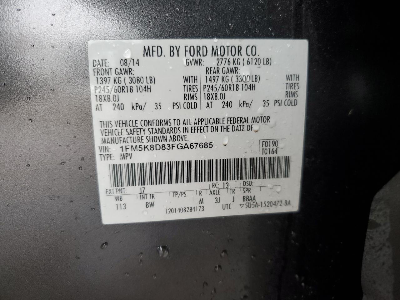 2015 Ford Explorer VIN 1FM5K8D83FGA67685 Copart auction photo, front end / minor dent/scratches damage thumbnail 13