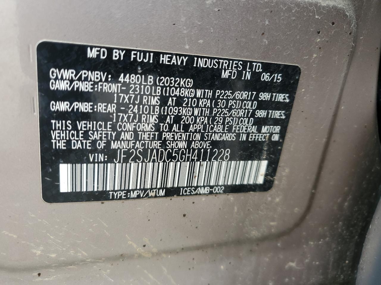 2016 Subaru Forester VIN JF2SJADC5GH411228 Copart auction photo, front end damage thumbnail 16