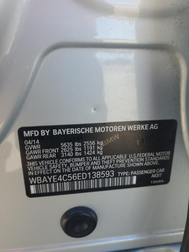 2014 BMW 7er VIN WBAYE4C56ED138593 Copart auction photo, front end damage thumbnail 12