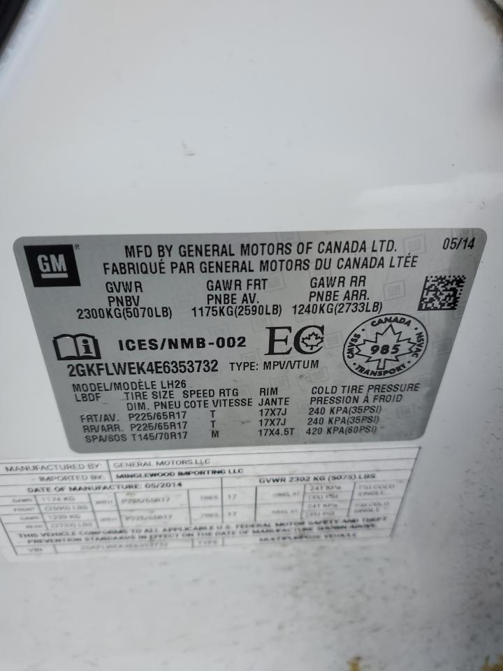 2014 GMC Terrain VIN 2GKFLWEK4E6353732 Copart auction photo, front end / side damage thumbnail 14