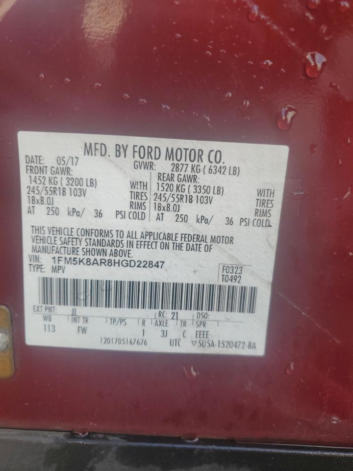 2017 Ford Explorer VIN 1FM5K8AR8HGD22847 Copart auction photo, side damage thumbnail 13