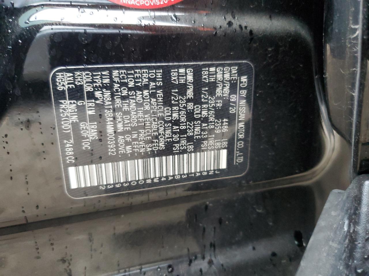 2021 Nissan Rogue VIN JN8AT3BA4MW003932 Copart auction photo, rear end / minor dent/scratches damage thumbnail 14