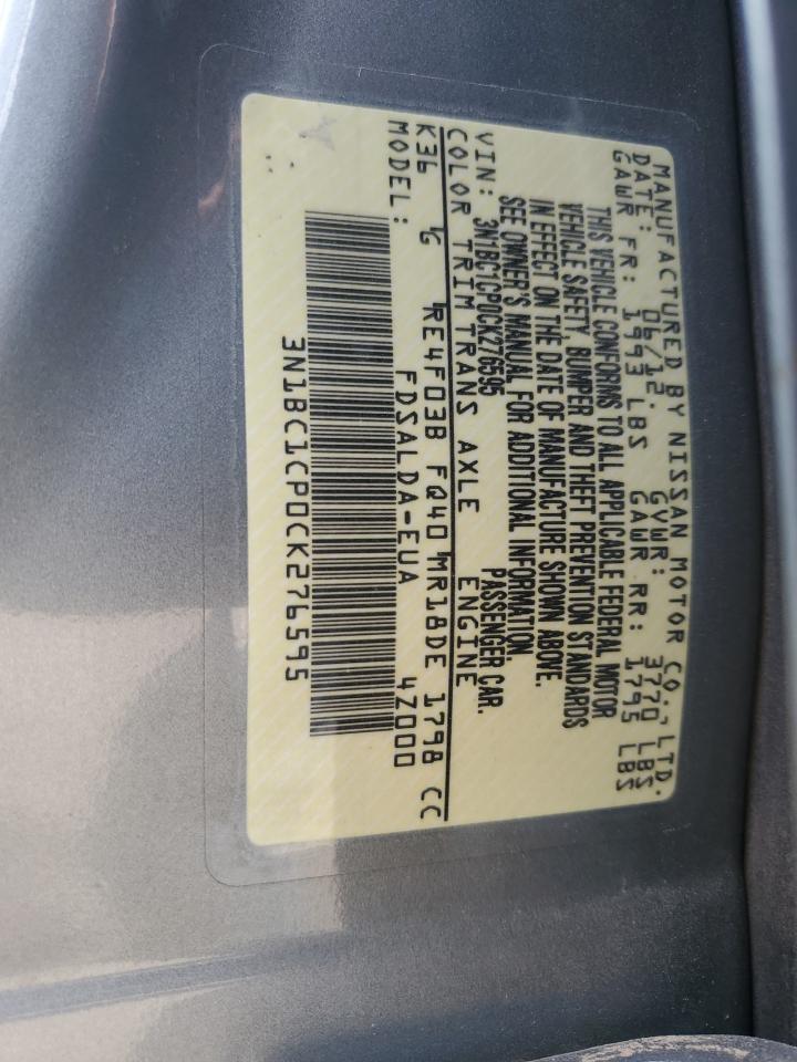 2012 Nissan Versa VIN 3N1BC1CP0CK276595 Copart auction photo, front end damage thumbnail 14