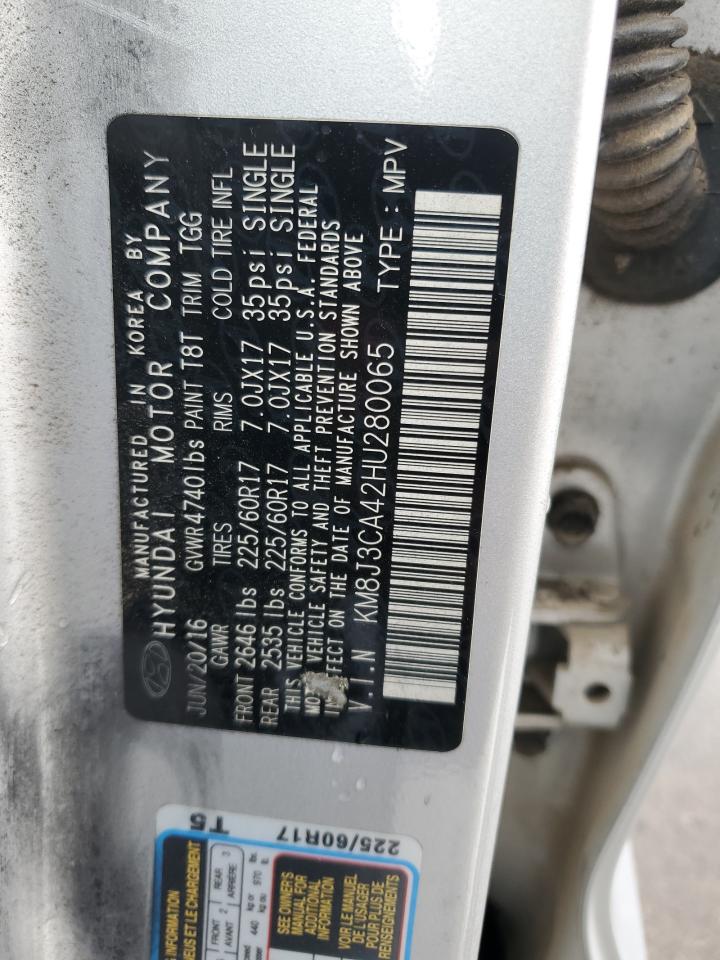 2017 Hyundai Tucson VIN KM8J3CA42HU280065 Copart auction photo, vandalism / hail damage thumbnail 13
